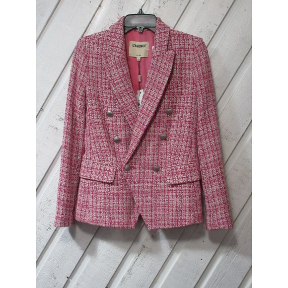 L'AGENCE Kenzie Tweed Double-Breasted Blazer in Pink Size 2 B702 Damaged - Picture 12 of 14